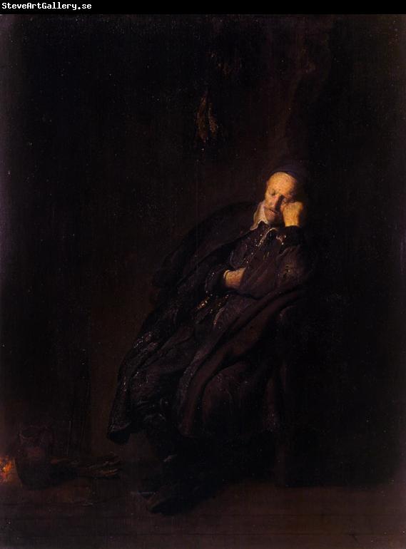 REMBRANDT Harmenszoon van Rijn An old man asleep at the Hearth (mk33)